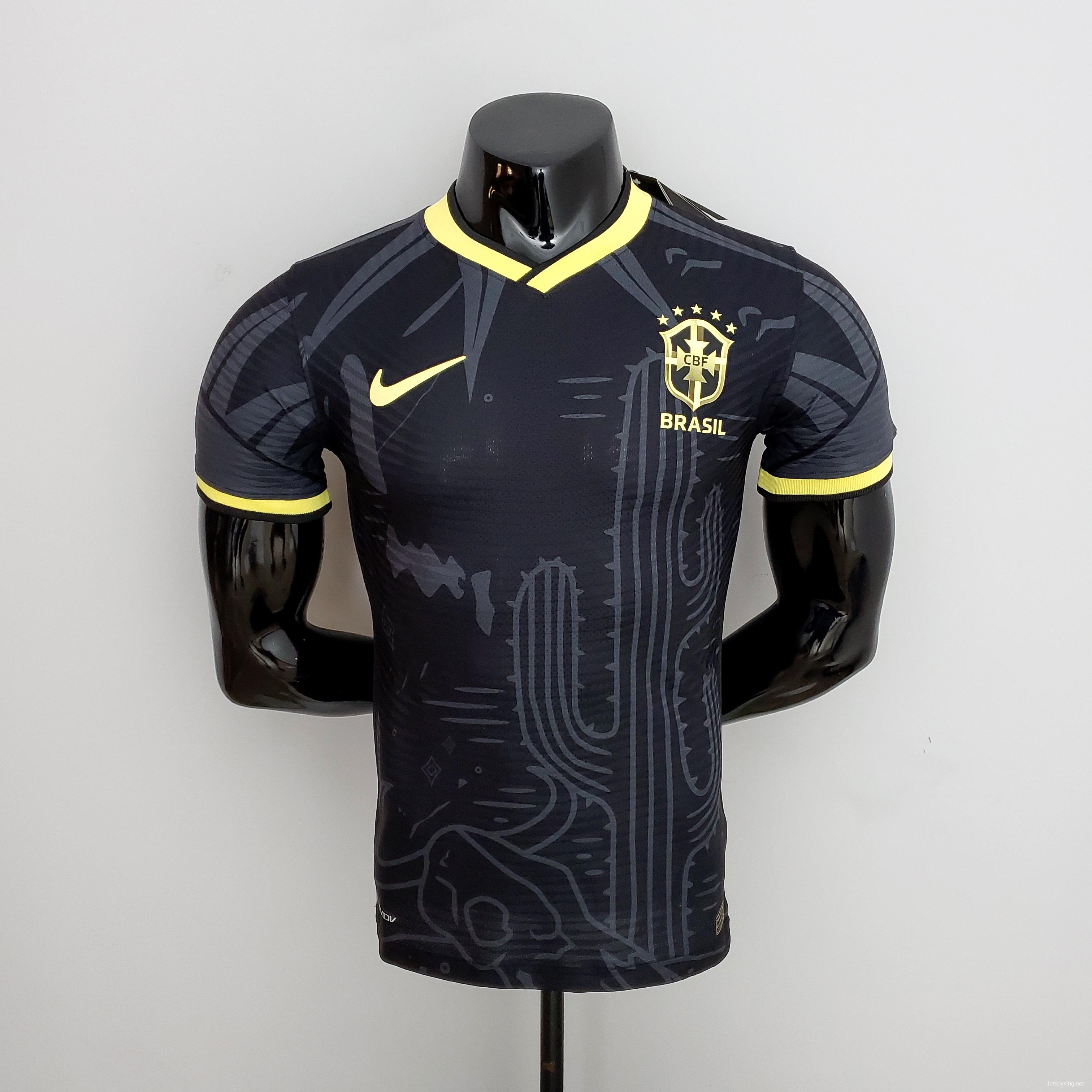 2022 player version Brazil Black Soccer Jersey