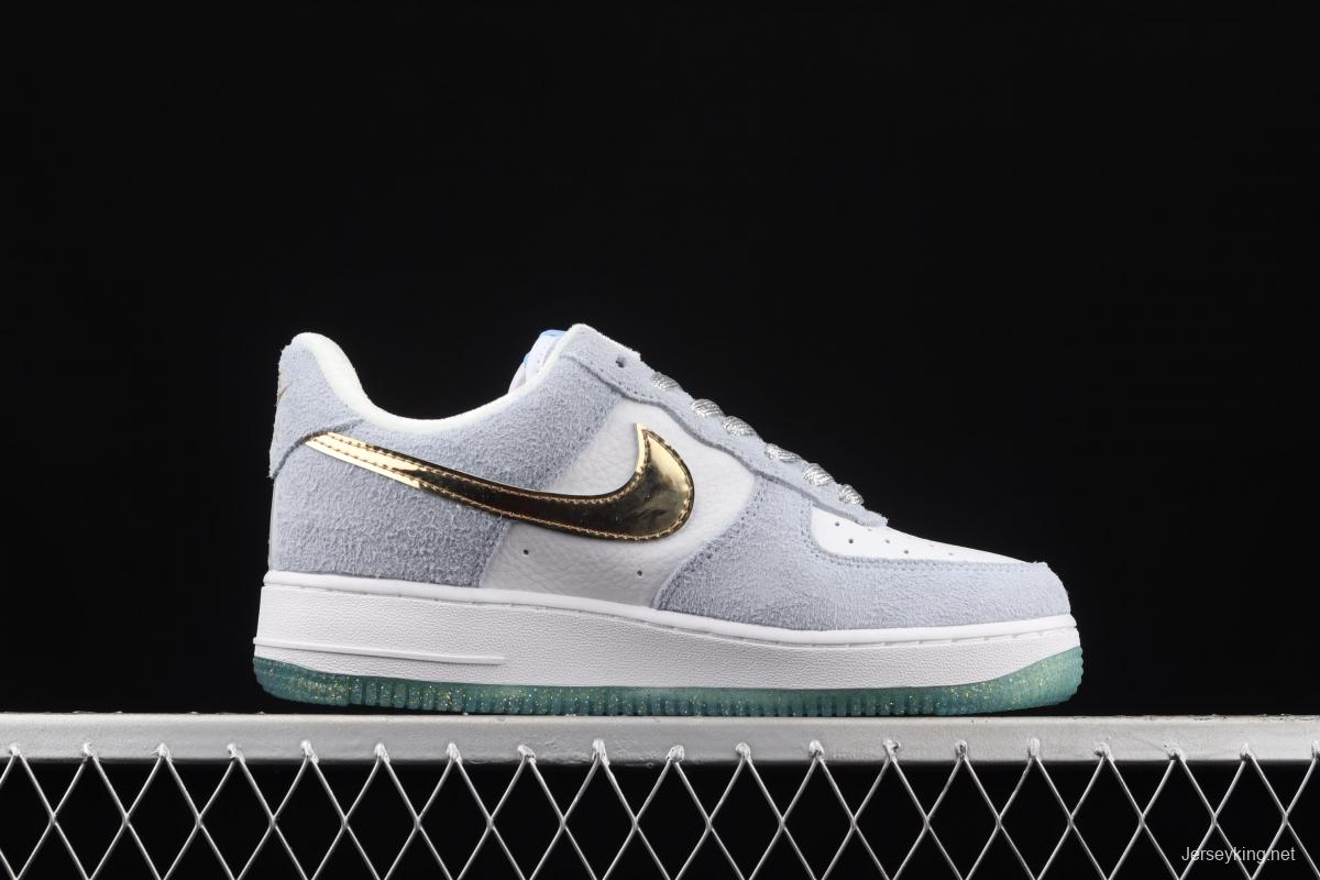 NIKE Air Force 1o07 Low white blue gold ice snow strange edge low-top casual board shoes CW1577-001