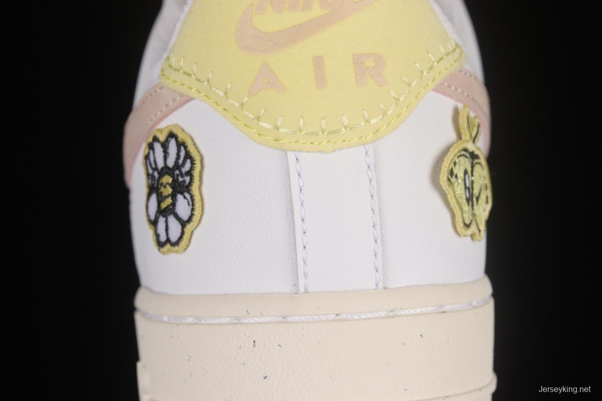 NIKE Air Force 1'07 Low White Pink Butterfly Embroidery Low Top Casual Sneakers DJ6377-100