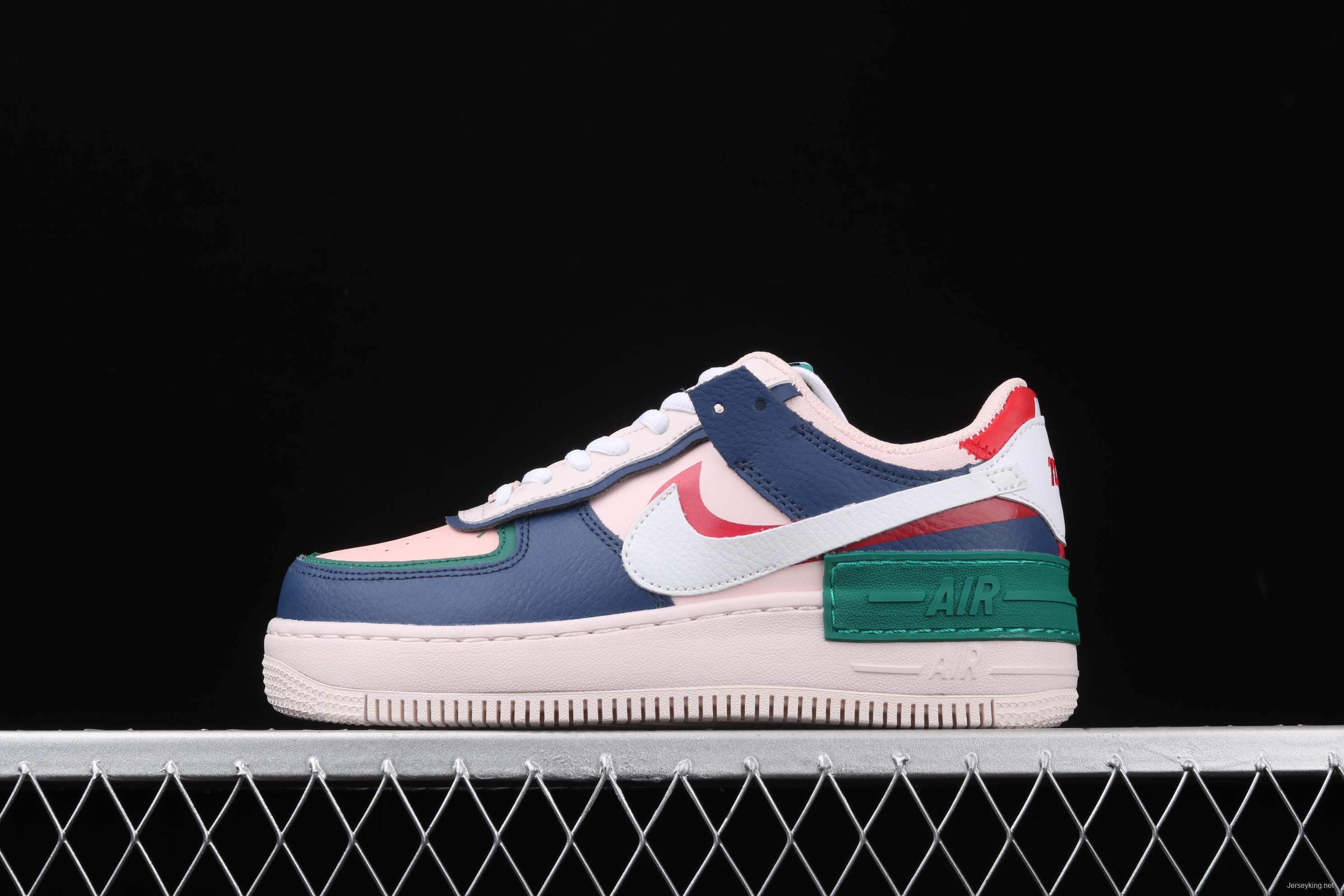 NIKE Air Force 1 ShAdidasow blue, pink and green light weight heightened low-top white board shoes CI0919-400