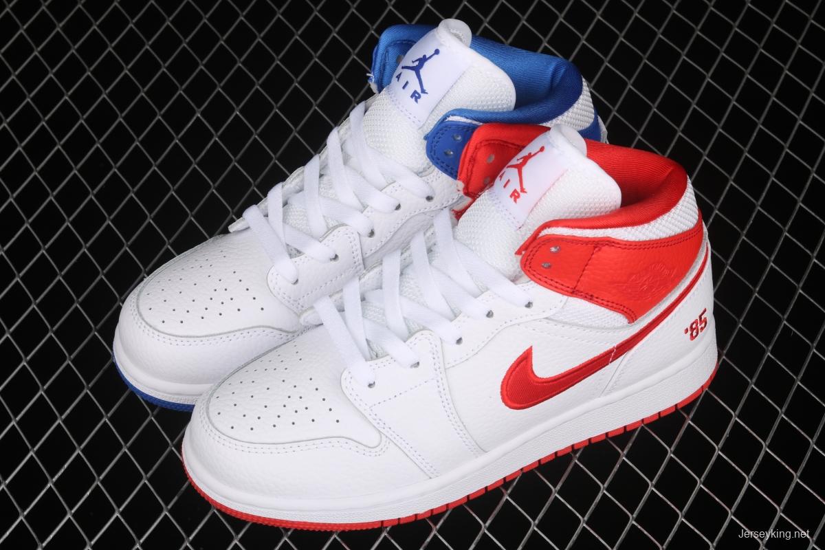 Air Jordan 1 Mid 85 red, white and blue mandarin duck color Zhongbang basketball shoes DH0200-100