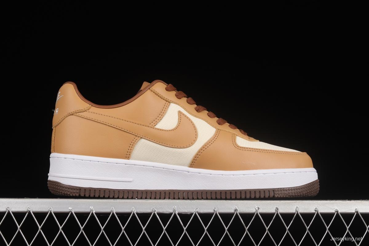 NIKE Air Force 1'07 Low milk tea brown canvas leather color matching low-top casual sneakers DJ6395-100