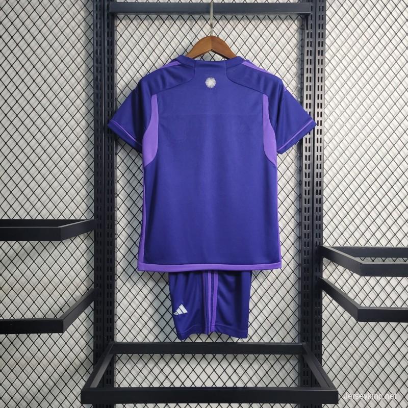 3-Stars 2023 Kids Argentina Away Purple Jersey