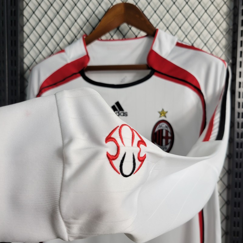 Retro Long Sleeve 2006-07 AC Milan Away White Jersey