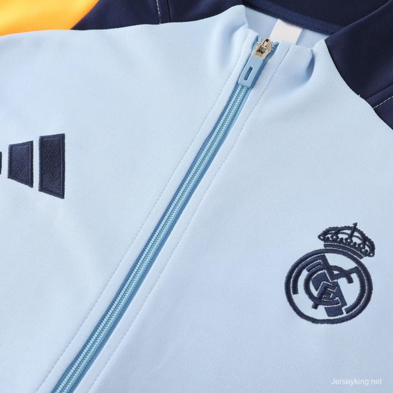 24/25 Real Madrid Light Blue/Yellow Full Zipper Jacket +Long Pants