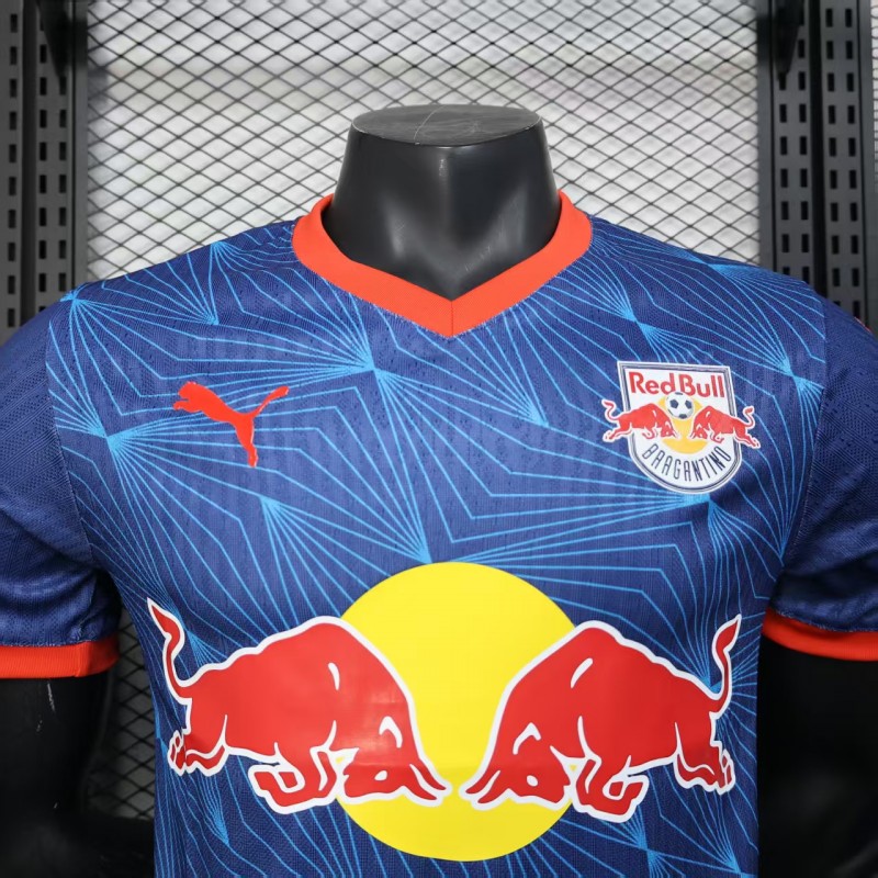 Player Version 25/26 RB Bragantino Blue with Geometric Pattern and Red Bull Logo Jersey