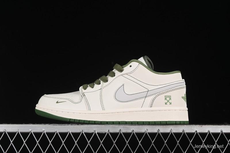Nike Air Jordan 1 Low OFF-WHITE Collaboration - Retro Basketball Shoes with Beige Green Stitching - CF3688-021