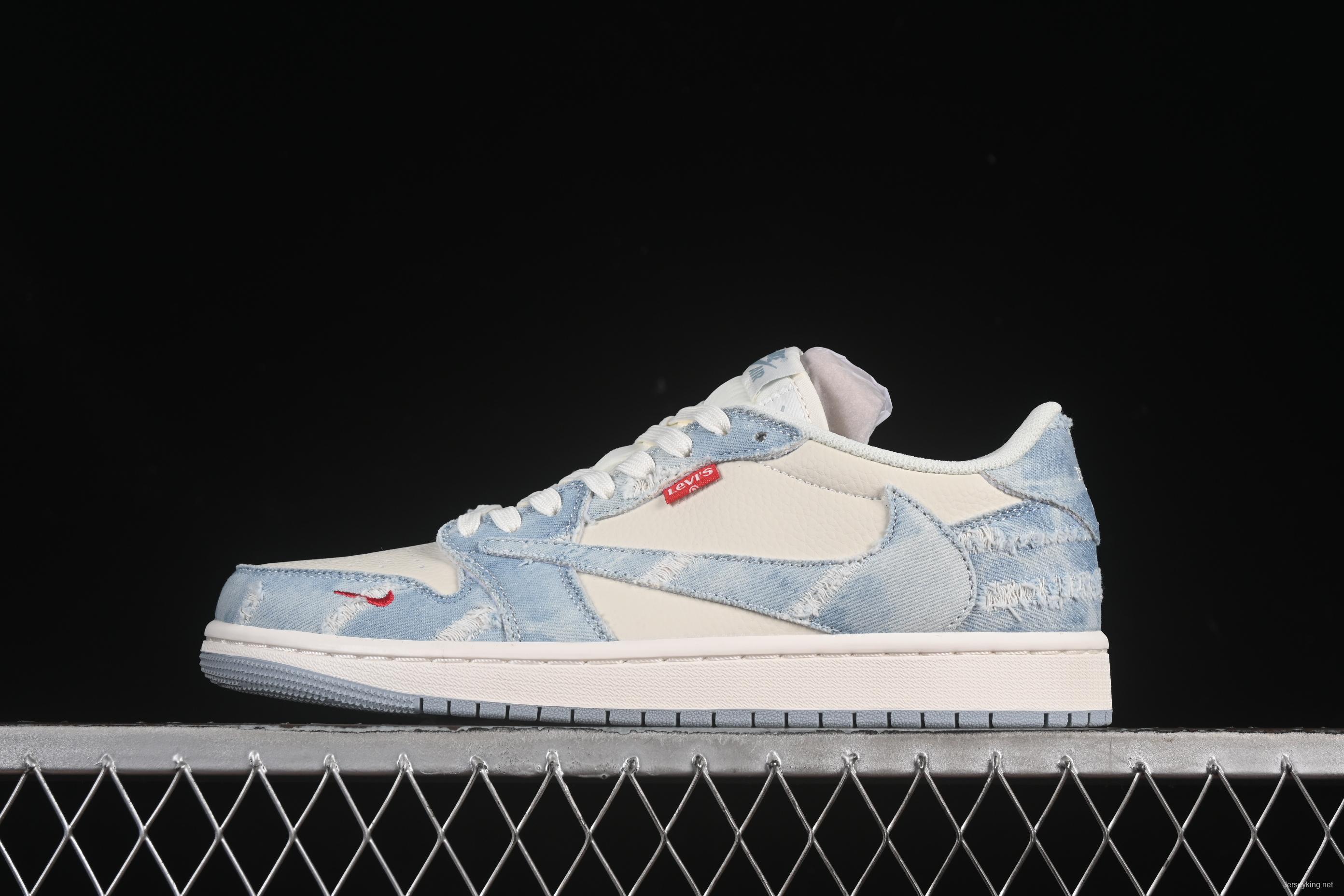 Nike Travis Scott x Fragment Design x Air Jordan 1 Low OG SP AJ1 Levi's Collaboration Low-Top Casual Sneakers - LE2436-137