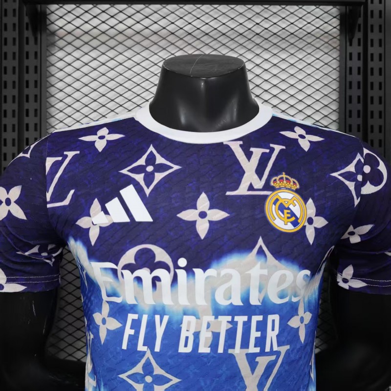 Player Version 25/26 Real Madrid Blue with Louis Vuitton Monogram Pattern Jersey