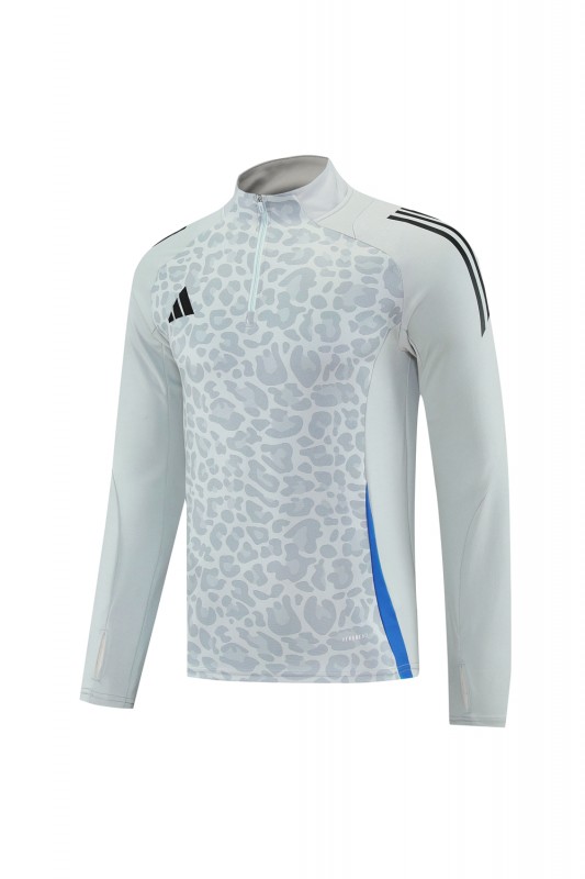 2025 Adidas Light Grey & Black with Leopard Print Pattern Half Zipper Jacket +Long Pants