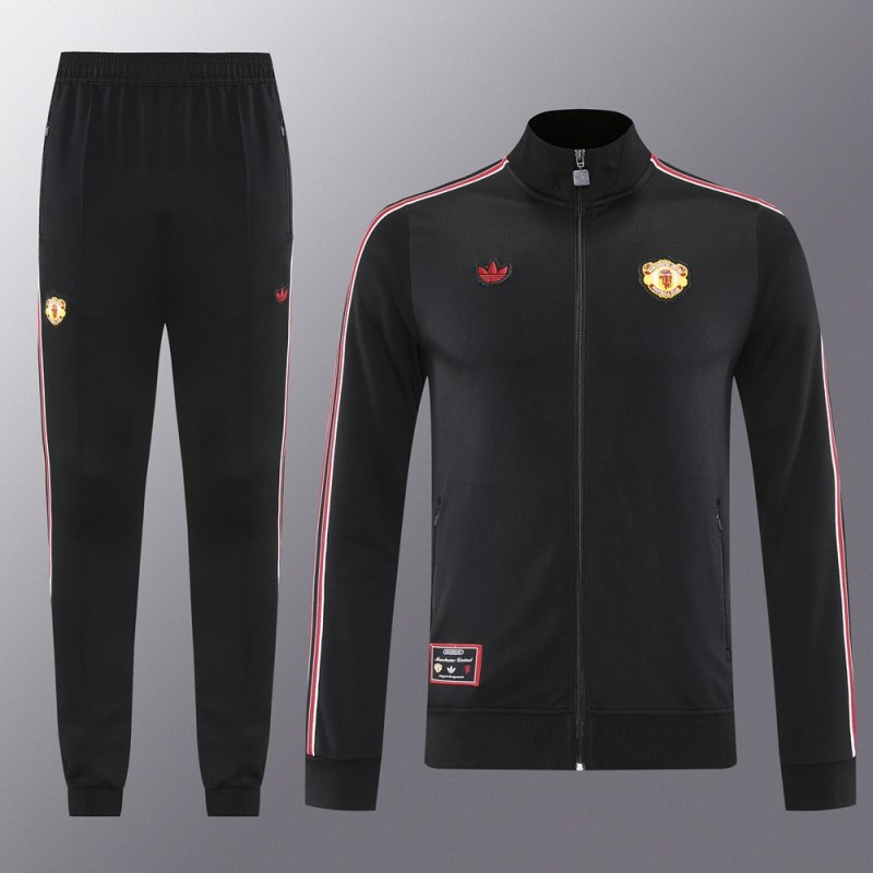 25/26 Manchester United Black Full Hoodie Zipper Jacket +Long Pants