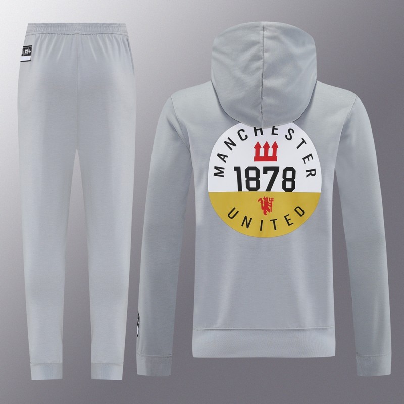 25/26 Manchester United Hooide Grey Full Zipper Jacket + Long Pants