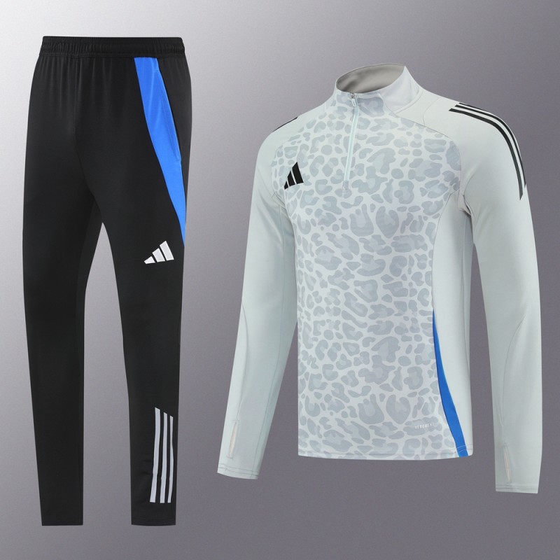 2025 Adidas Light Grey & Black with Leopard Print Pattern Half Zipper Jacket +Long Pants
