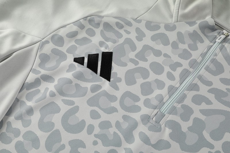 2025 Adidas Light Grey & Black with Leopard Print Pattern Half Zipper Jacket +Long Pants