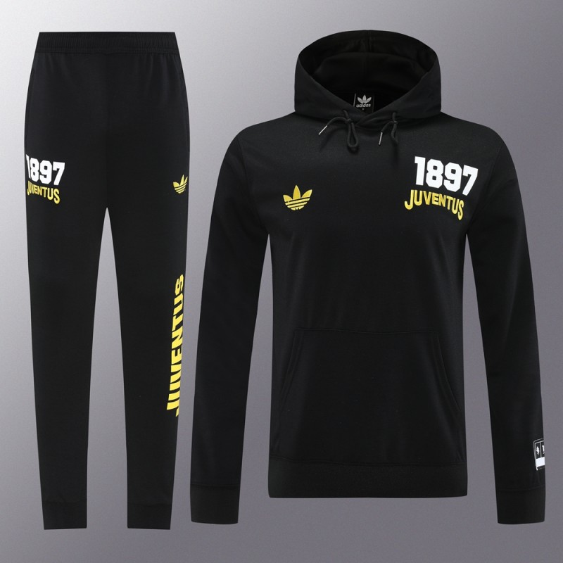 25/26 Juventus Black Hoodie Full Zipper Jacket + Long Pants