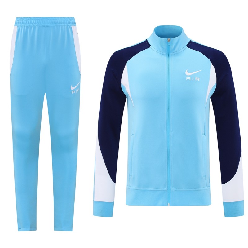 2025 Nike Air Tracksuit Set - Light Blue with Navy Accents Full Zipper Jacket + Long Pants