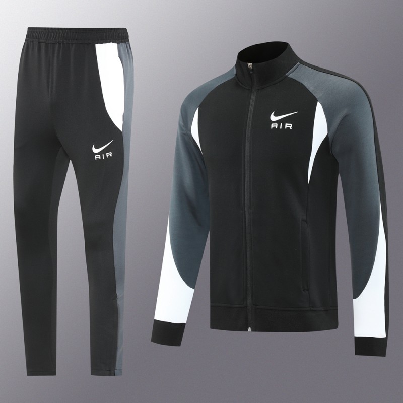 2025 Nike Air Black Tracksuit Set with Gray and White Accents Full Zipper Jacket + Long Pants