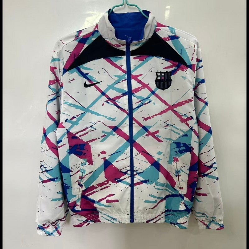 25/26 FC Barcelona White with Pink & Teal Splash Pattern Windbreaker