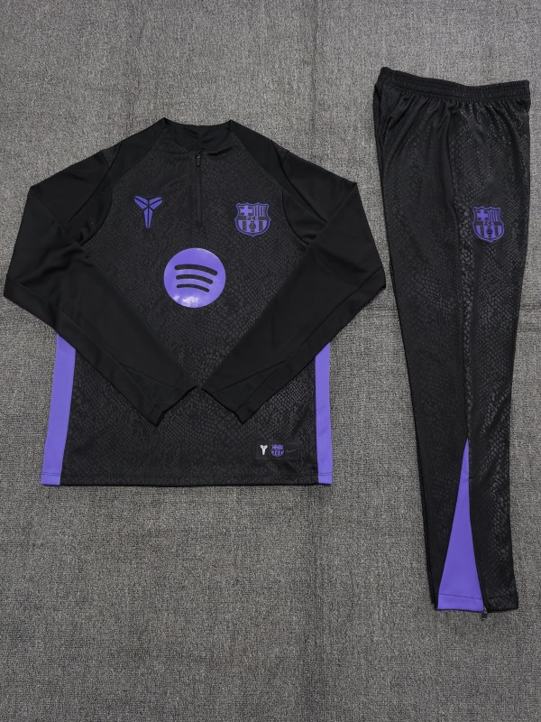 25/26 Kids Barcelona Black Joint Edition Half Zipper Jacket+Long Pants