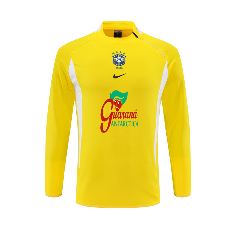 2002 Brazil Yellow Half Zipper Jacket+Long Pants