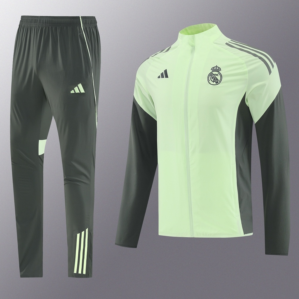 25/26 Real Madrid Light Green Half Zipper Jacket+Long Pants S-3XL