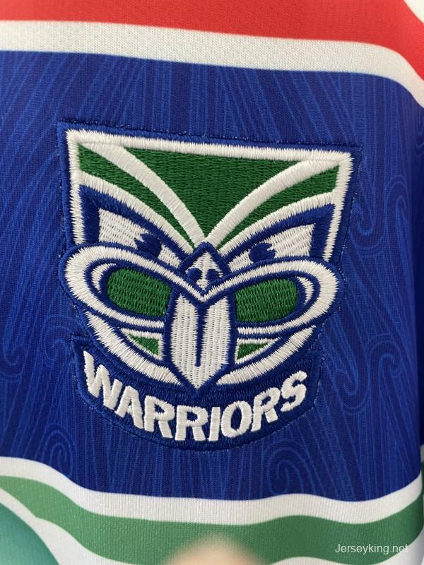 25/26 New Zealand Warriors White with Blue Panels and Circular Gradient Heritage Jersey