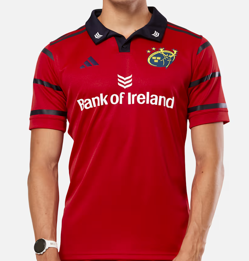 25/26 Munster Rugby Red with Navy and Grey Stripes Jersey