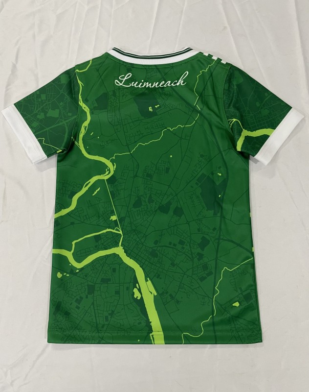25/26 Kids Limerick GAA Green with River Map Pattern Home Jersey