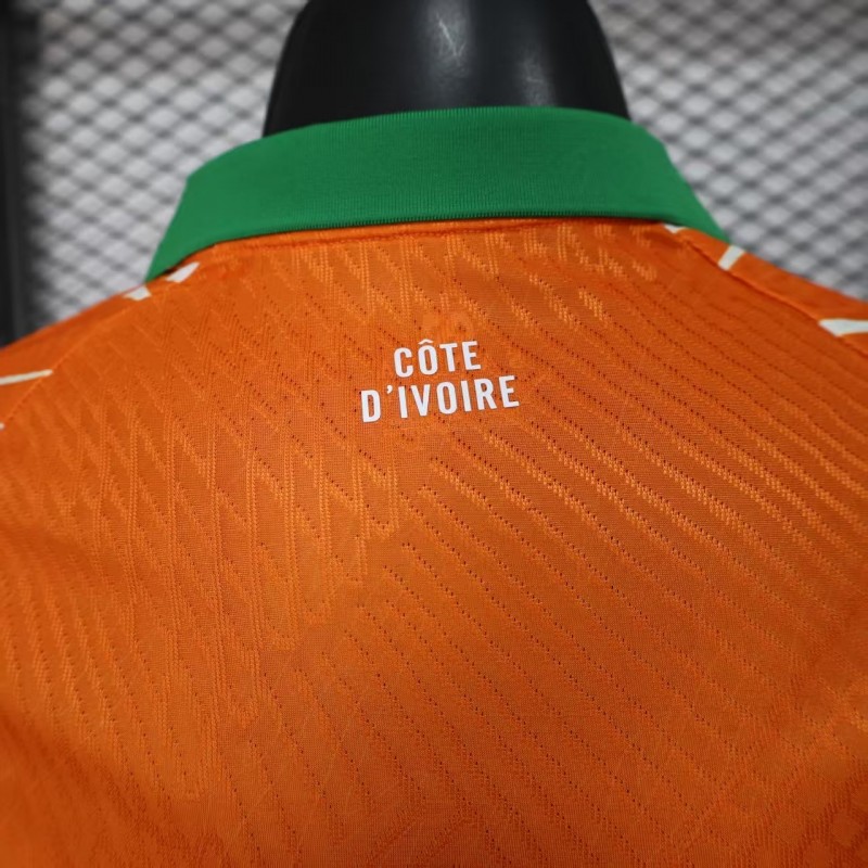 Player Version 2025 Ivory Coast Orange with Elephant Graphic and Green Accents Jersey