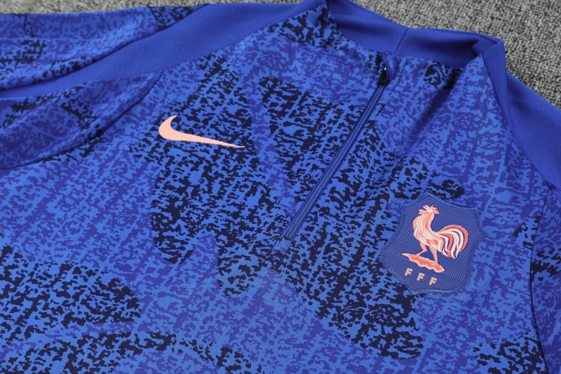 2025 France Royal Blue with Textured Pattern Half Zipper Jacket Tracksuit +Long Pants