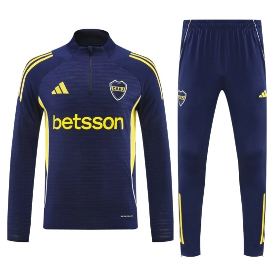 25/26 Boca Juniors Navy Blue with Yellow Stripes Half Zipper Jacket Tracksuit +Long Pants