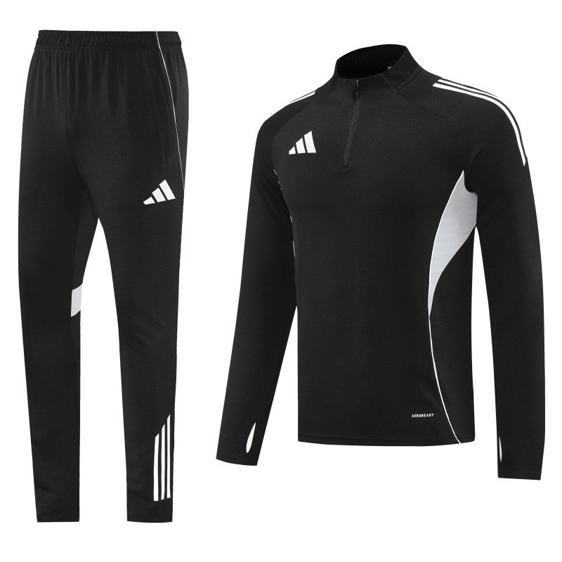 25/26  Adidas Black Full zipper Jacket Tracksuit+ long pants