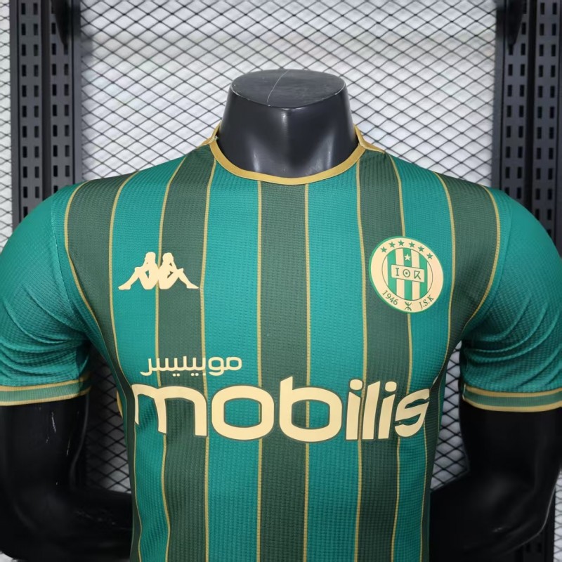 25/26 Player Version  JS Kabylie Home Green Yellow Vertical Stripes Jersey