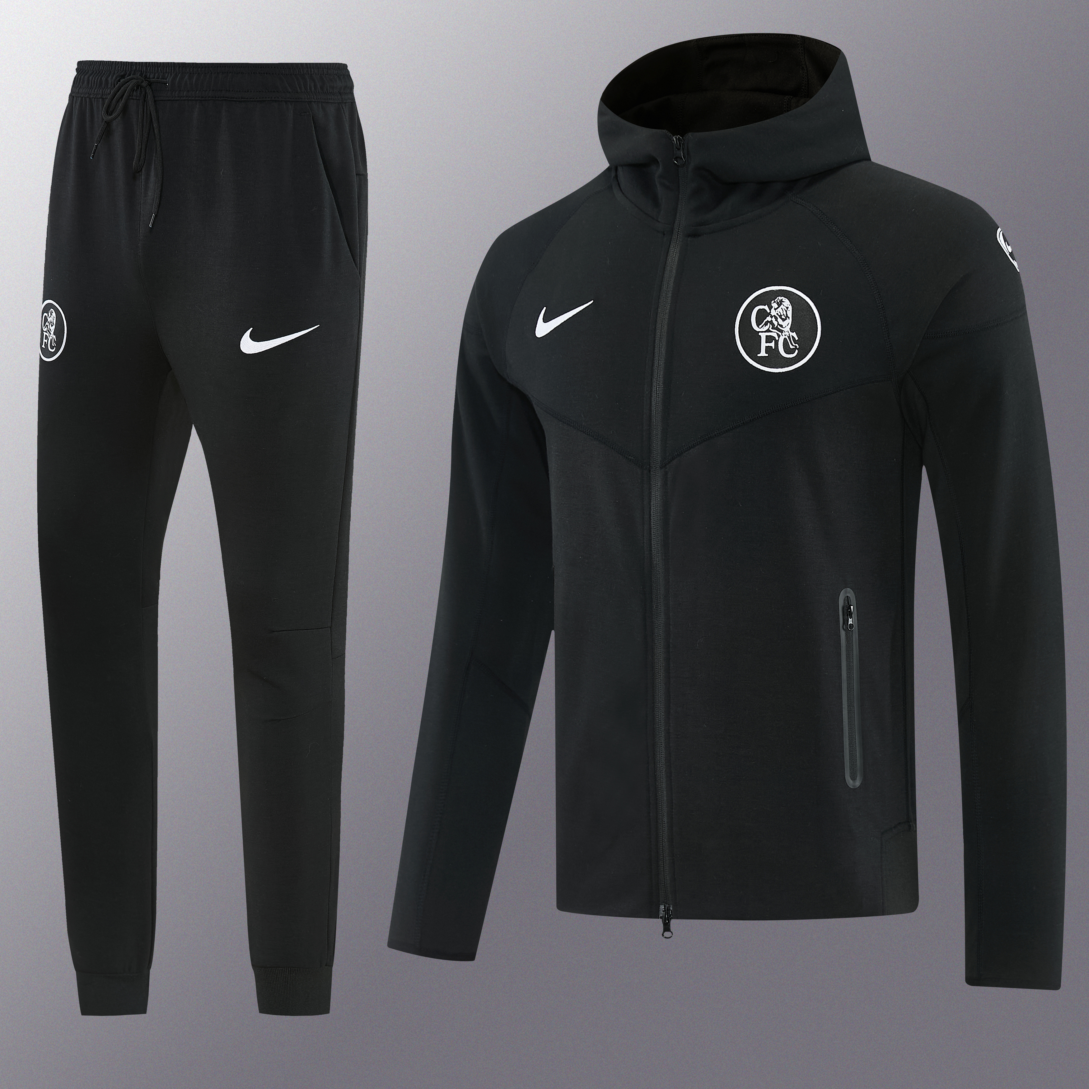 25/26 Chelsea Black Full Zipper Hoodie Windbreaker + Long Pants