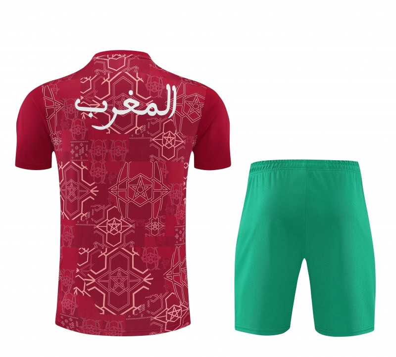26/27 Morocco Red Short Sleeve+Green Soccer Shorts