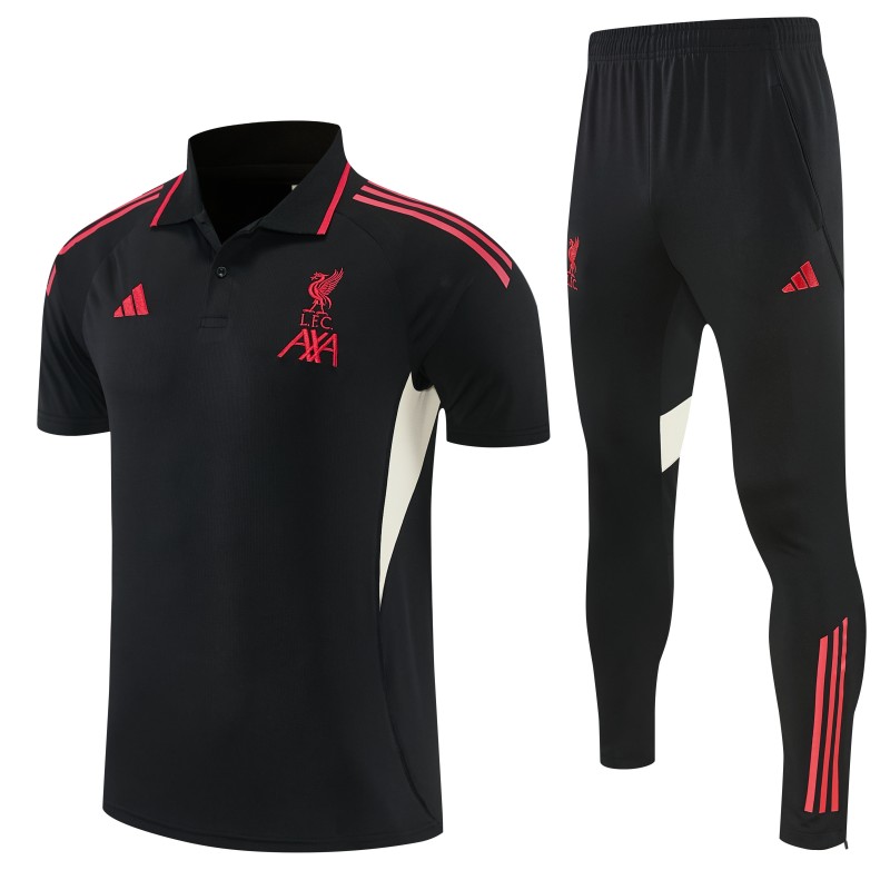 26/27 Liverpool Black Polo Training Shirt + Long Pants Tracksuit