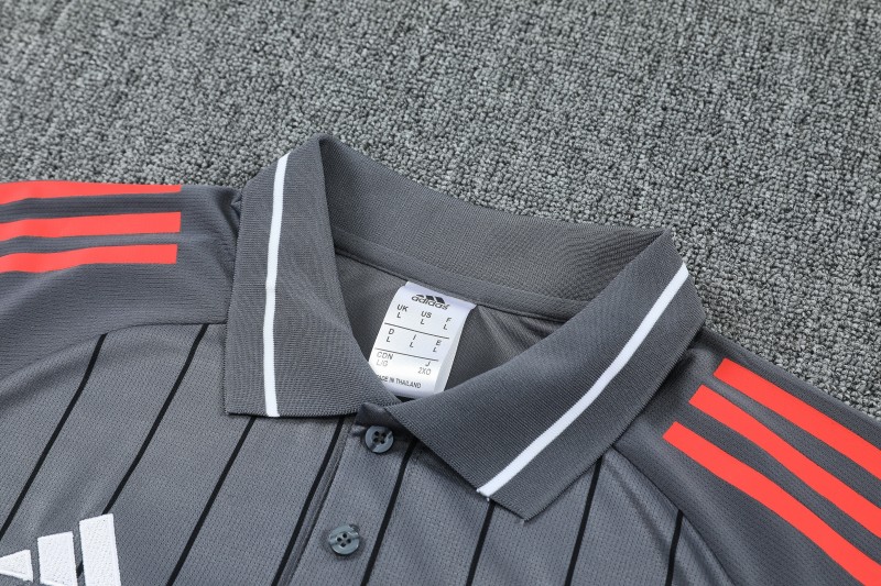 26/27  Bayern Munich Grey Stripes Polo Training Shirt + Long Pants Tracksuit