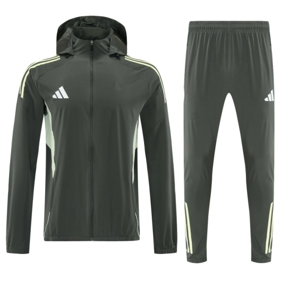 26/27 Adidas Dark Olive Green Full Zipper Hooded Jacket Tracksuit + Long Pants
