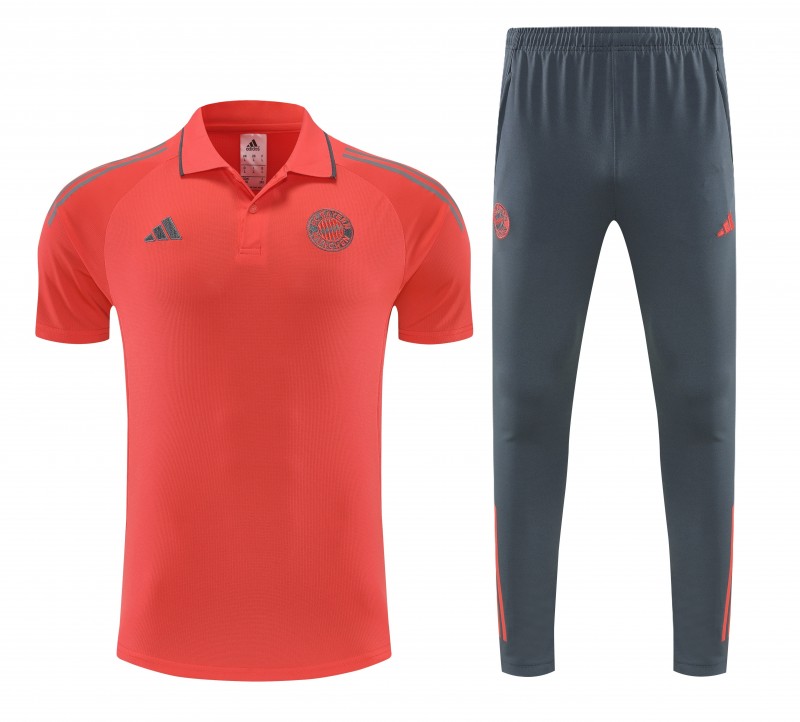 26/27  Bayern Munich Red Polo Training Shirt +Grey  Long Pants Tracksuit