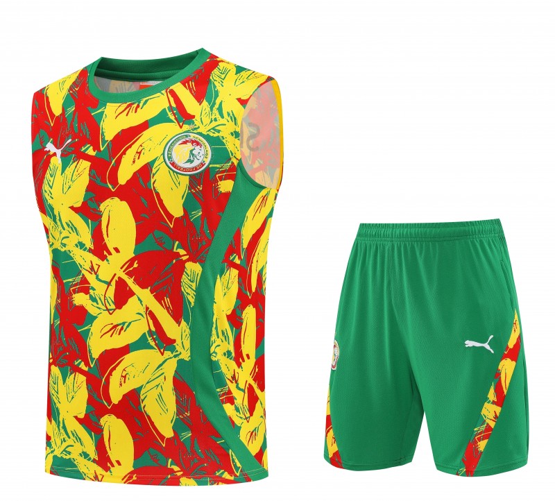 25/26 Senegal Green Tropical Floral Print Sleeveless Training Vest +Shorts Set