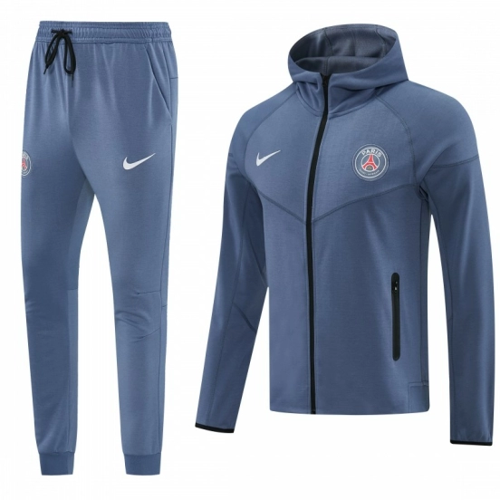 26/27  Paris Saint-Germain Steel Blue Full Zipper Hooded Jacket Tracksuit + Long Pants