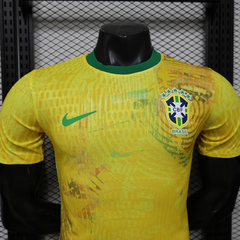 Player Version 2026 Brazil Yellow with Green Ink Splash Special Edition Home Jersey