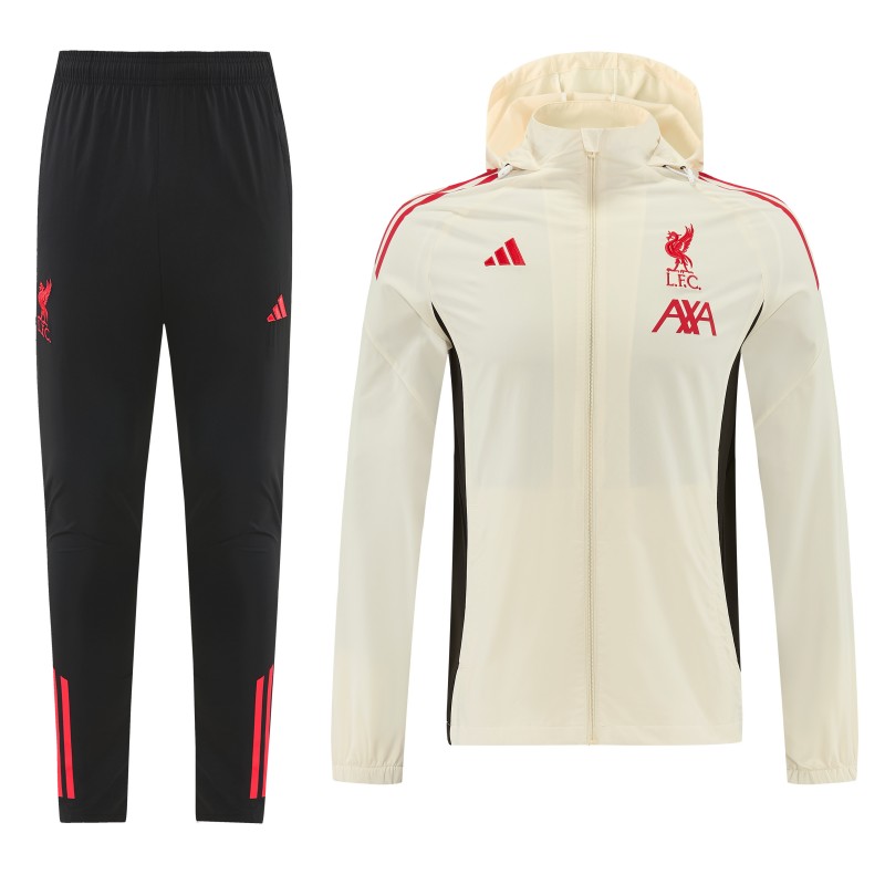 26/27 Liverpool Cream Full Zipper Hooded Jacket Tracksuit + Black Long Pants
