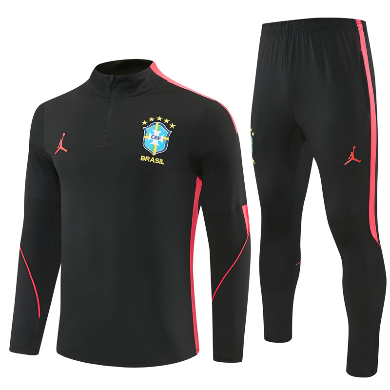 26/27 Brazil Black & Red Half Zipper Jacket Tracksuit + Long Pants