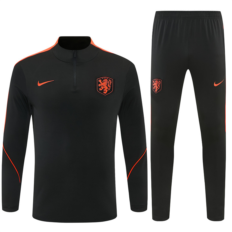 2026 Netherlands Black & Orange  Half Zipper Jacket Tracksuit + Long Pants