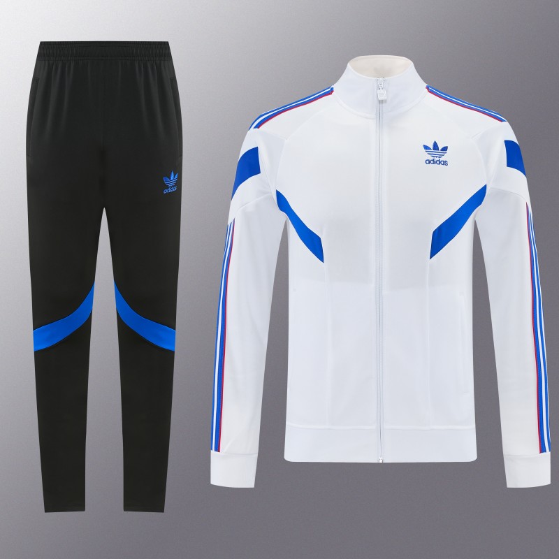 2026/27 Adidas Originals  White Full Zipper Jacket Tracksuit + Navy Blue Long Pants