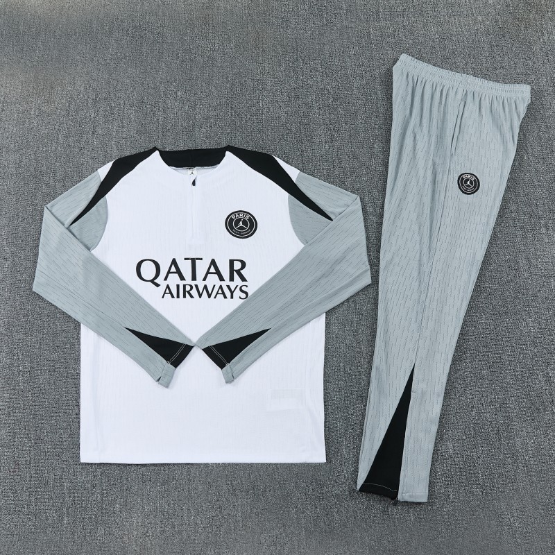 2026/27 Paris Saint-Germain White  Half Zipper Jacket Tracksuit + Light Grey Long Pants