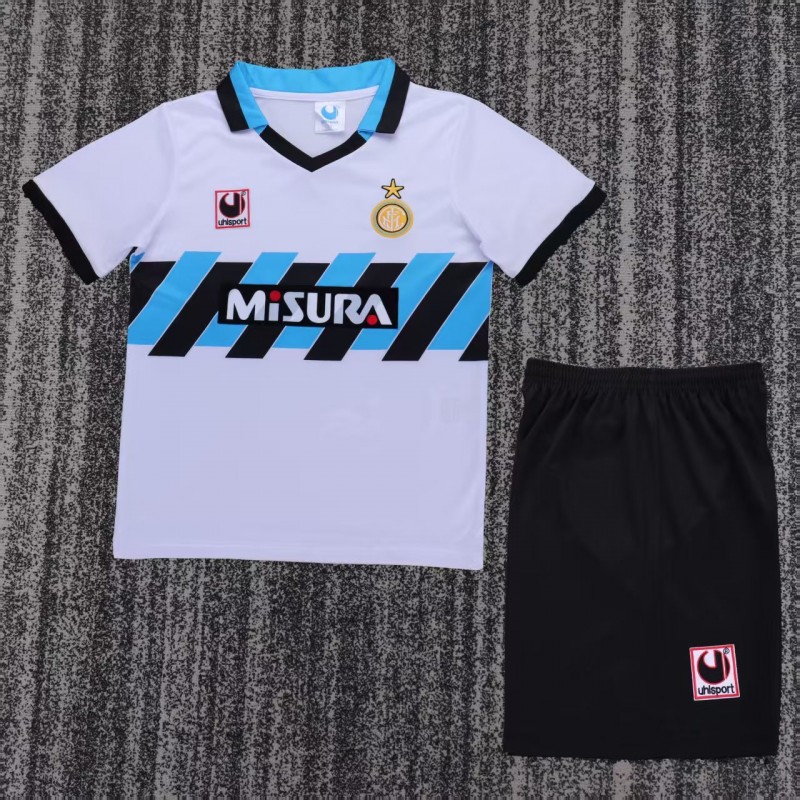 Retro 90/91 Kids Inter Milan White & Blue Away  Jersey