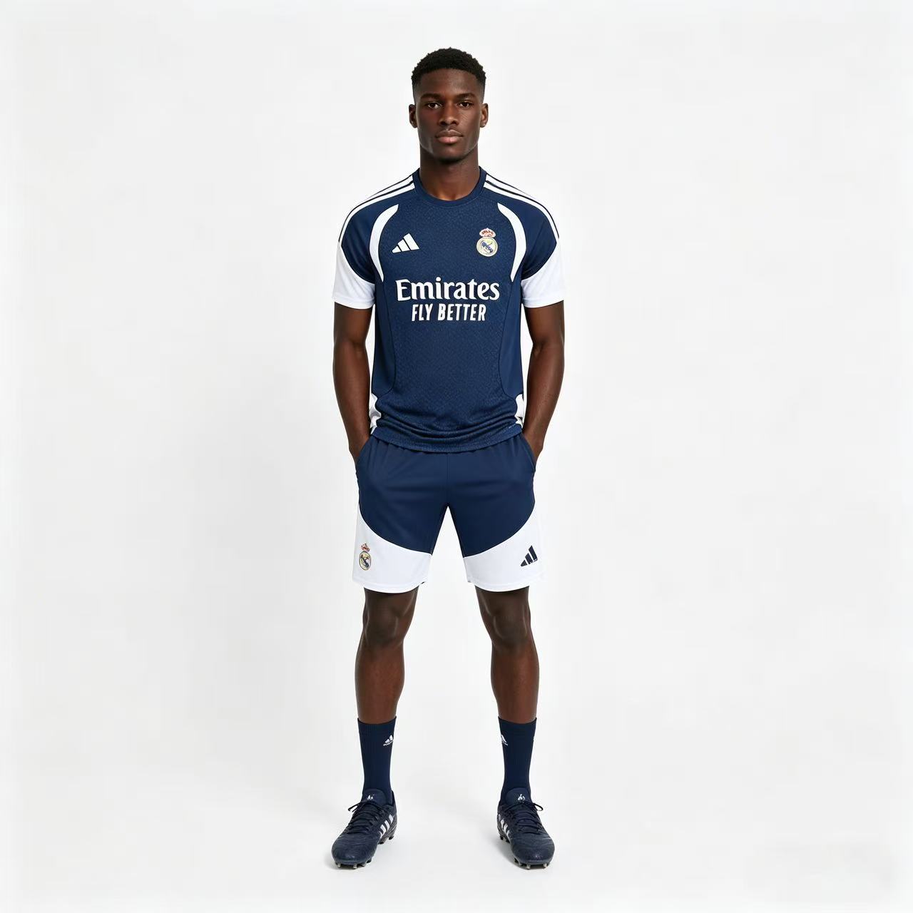26/27 Real Madrid Navy Blue & White Short Sleeve+Soccer Shorts