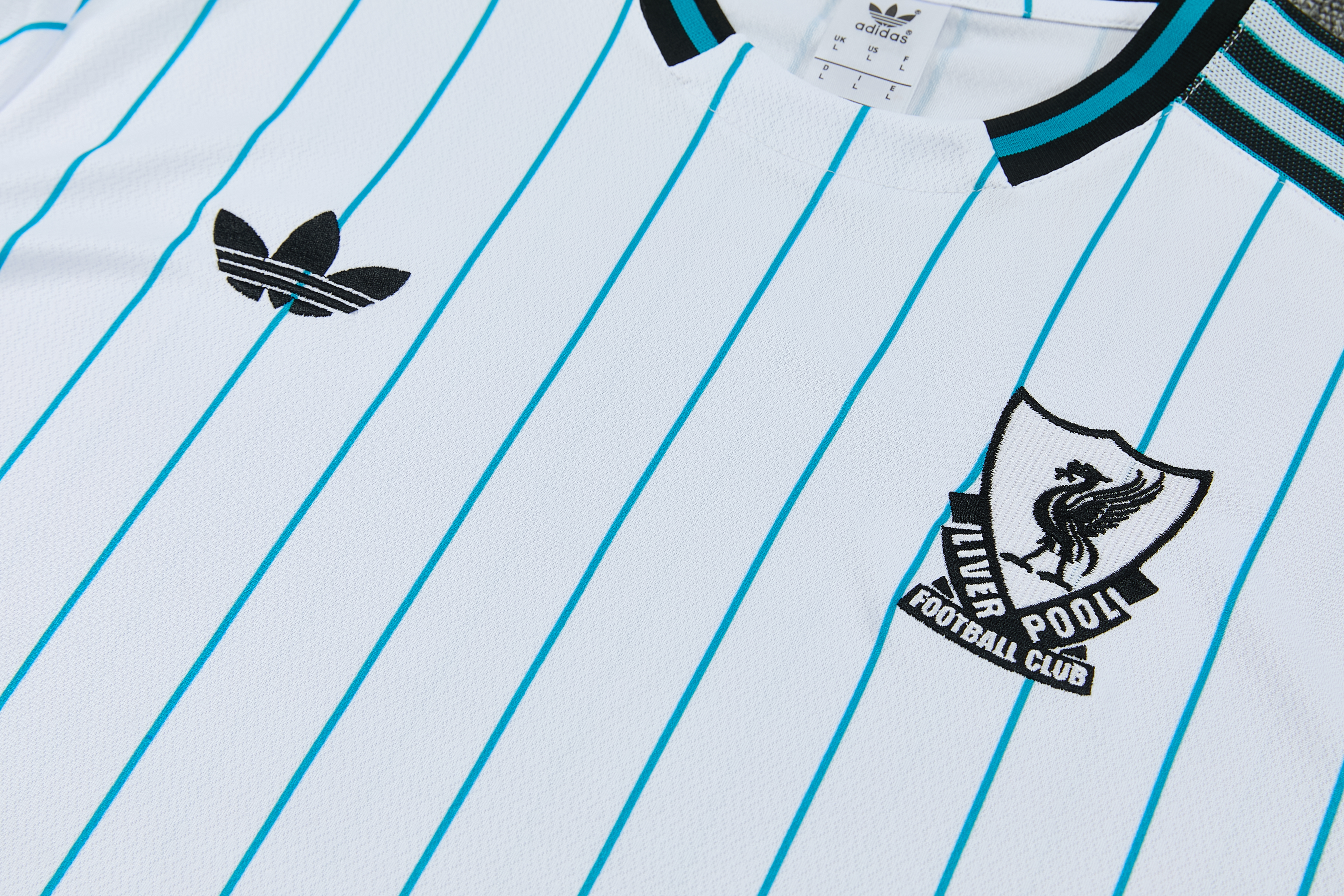 26/27 Liverpool White with Teal Pinstripe Short Sleeve Tracksuit + Long Pants